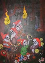 Massive Five by Seven foot Day of the Dead Gnomes Painting