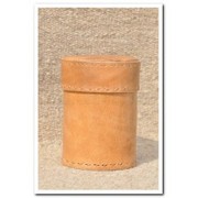Jawaja Cylindrical Box With Lid, Natural Leather With Lining
